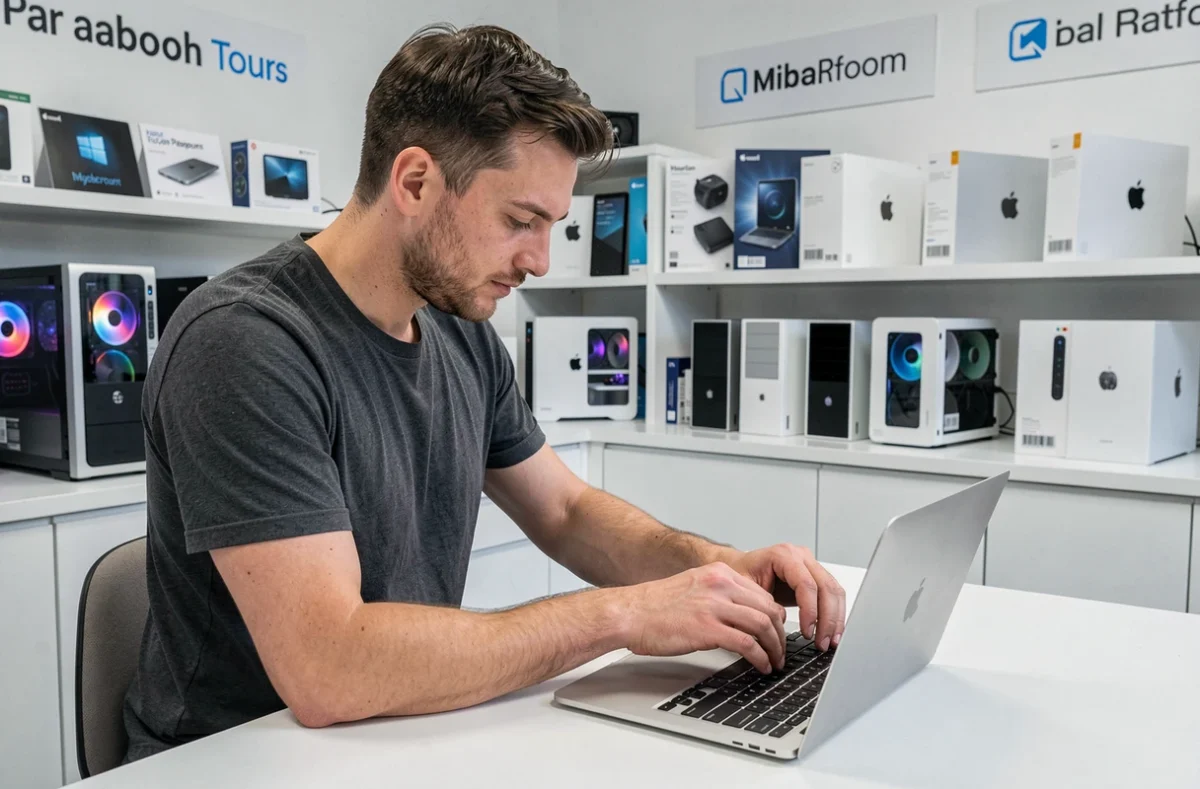 Technicien de Briault Informatique réparant un MacBook Apple dans son atelier à Tours