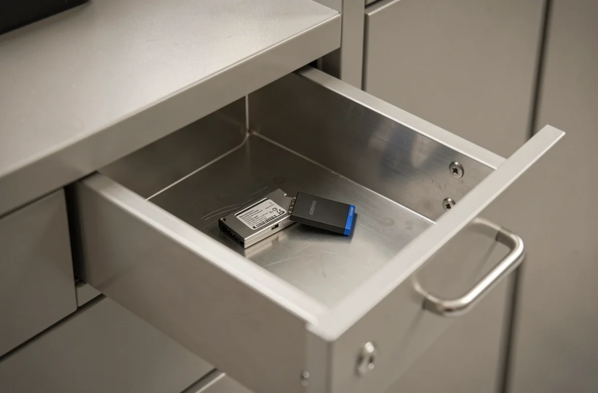 Disque de sauvegarde externe rangé à l'écart de l'ordinateur