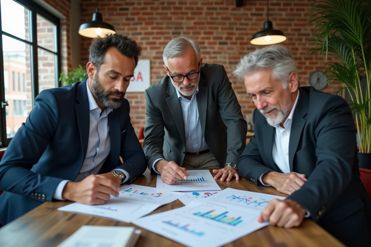 Groupe marketing collaborant autour d