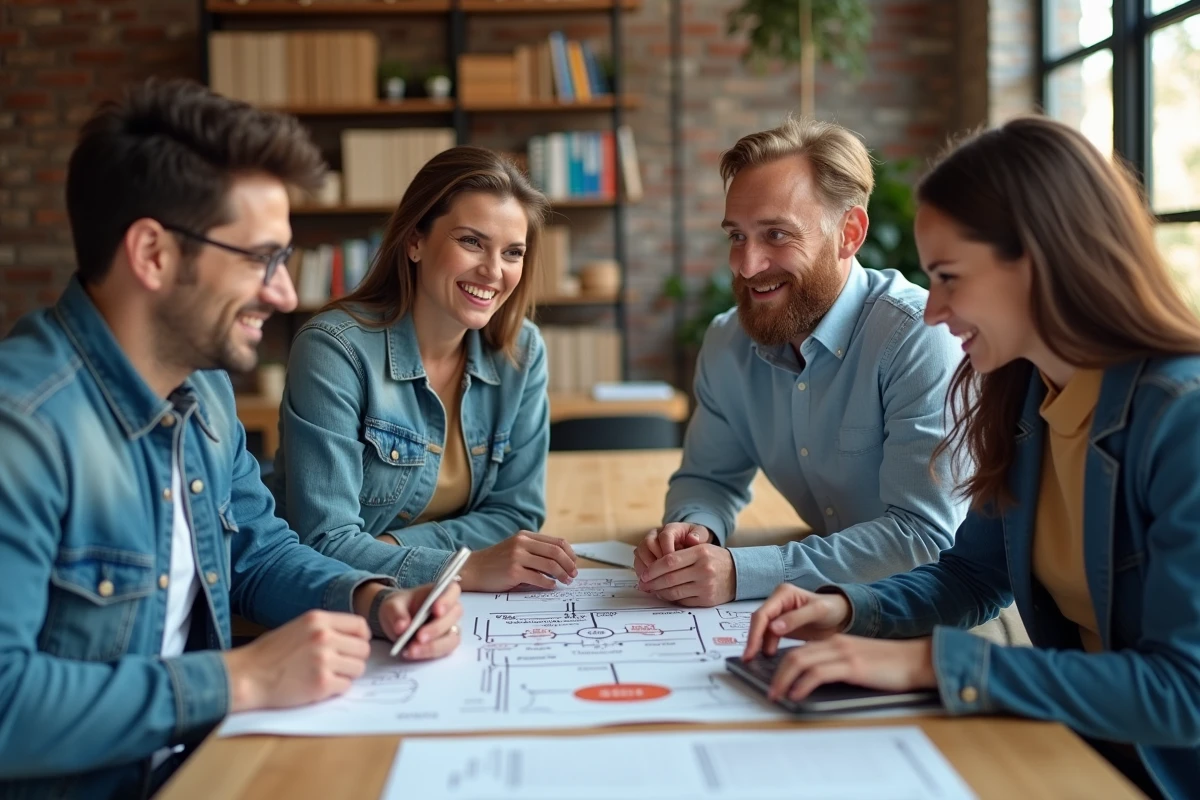 Jeunes professionnels discutant autour d