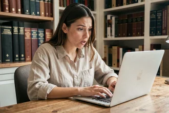 Femme utilisant Google Traduction sur un ordinateur portable pour découvrir des astuces cachées de traduction