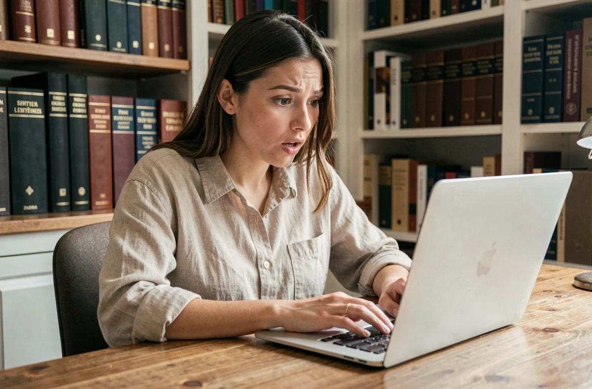 Femme utilisant Google Traduction sur un ordinateur portable pour découvrir des astuces cachées de traduction