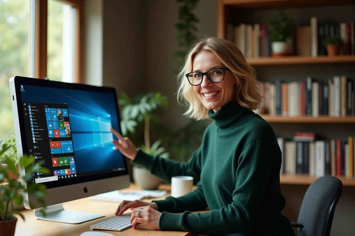 Femme aidant avec son ordinateur dans son espace de travail