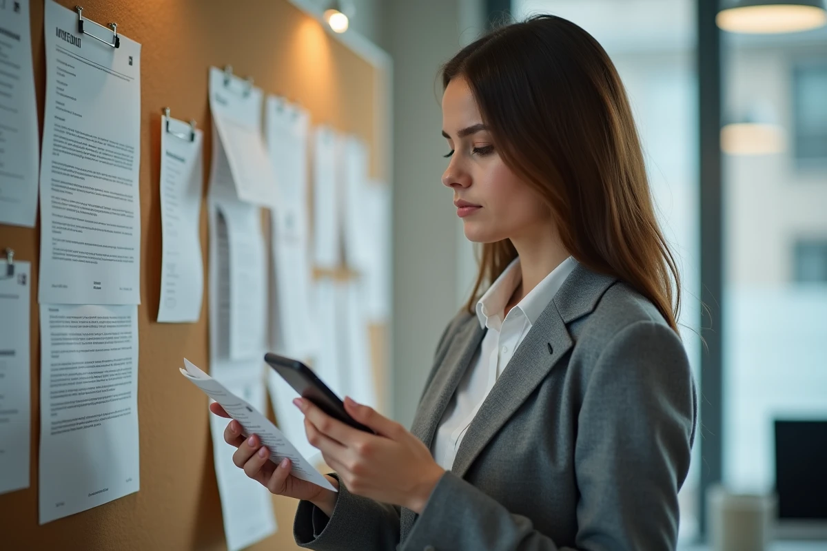 Femme examinant un email de phishing avec scepticisme