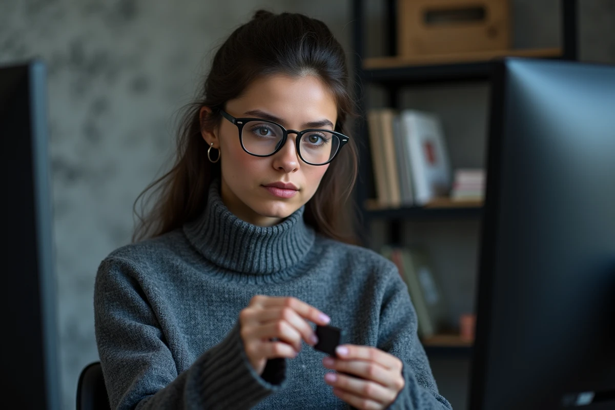 Jeune femme tenant une clé USB de sécurité informatique