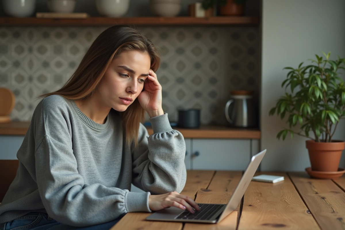 Jeune femme regardant un PDF suspect sur sa tablette