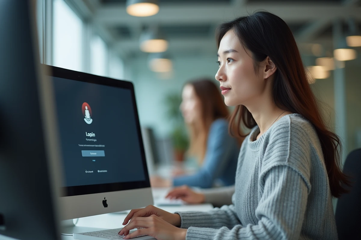 Jeune femme au bureau regardant son écran de travail