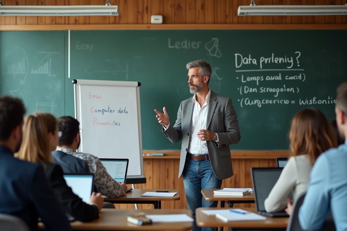 Homme en formation expliquant la protection des données