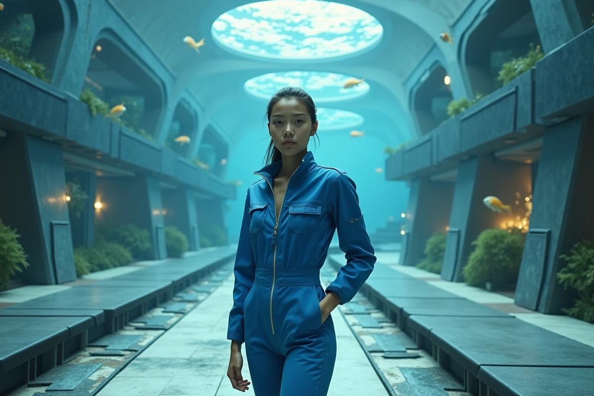 Jeune architecte dans une ville sous-marine moderne et innovante