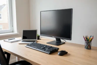 Poste de travail informatique complet avec ordinateur portable et écran