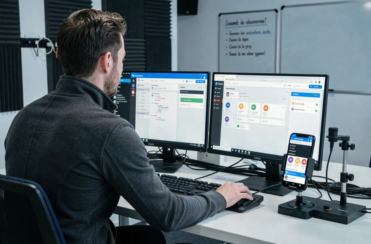 Développeur web et mobile de l'agence Pragmea travaillant simultanément sur une application mobile React Native et une interface web