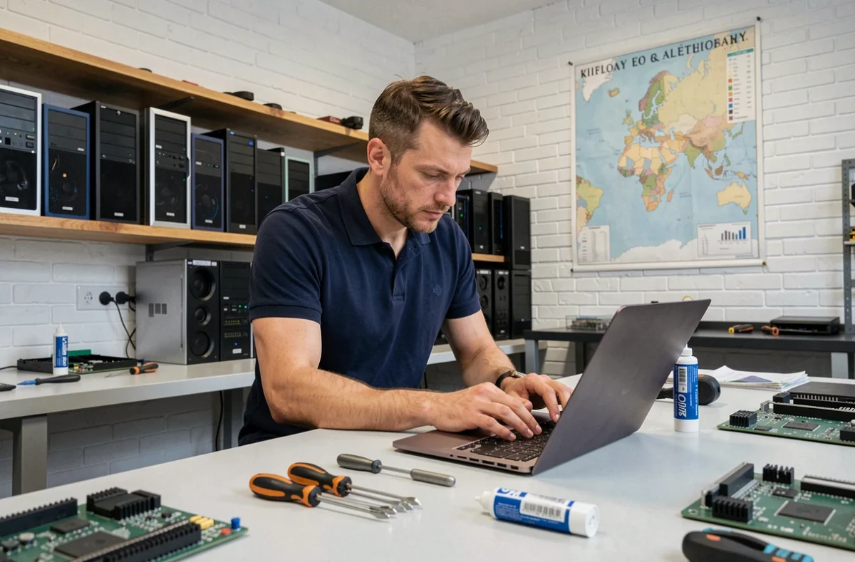 Technicien en réparation informatique dans un atelier professionnel en Centre-Val de Loire