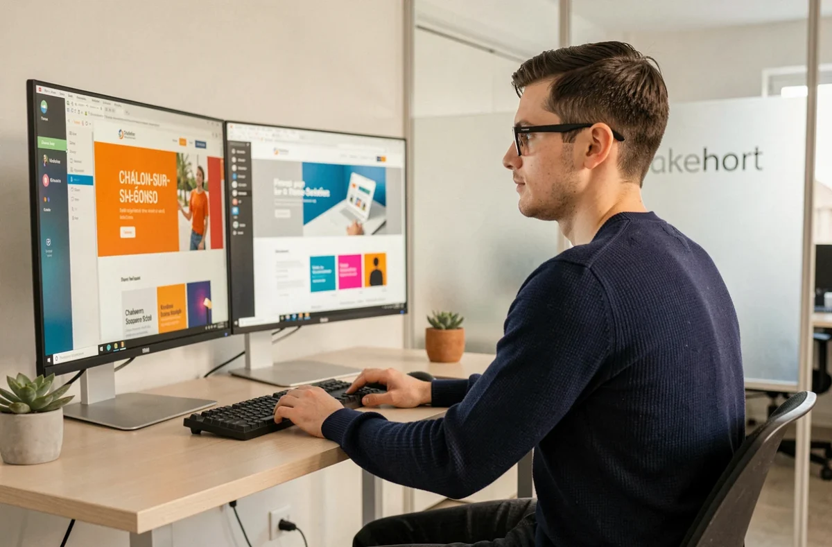 Développeur web de l'agence Snazzy à Chalon-sur-Saône travaillant sur une interface de création de site internet moderne